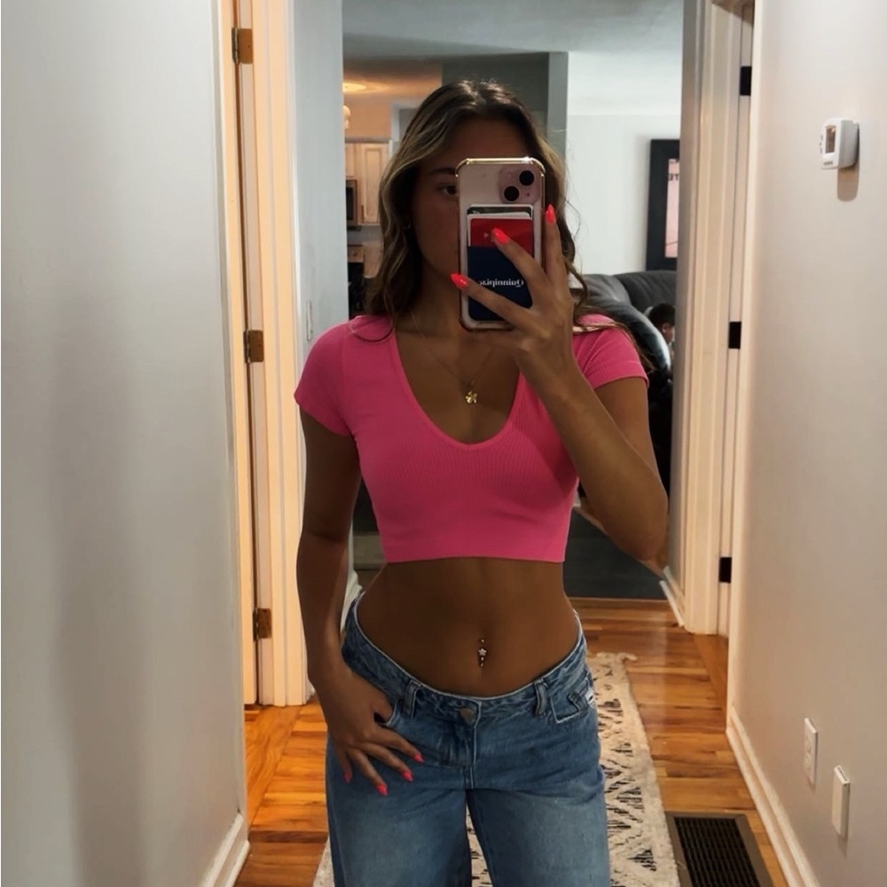 Garage Pink Cap Sleeve Fitted Crop Top